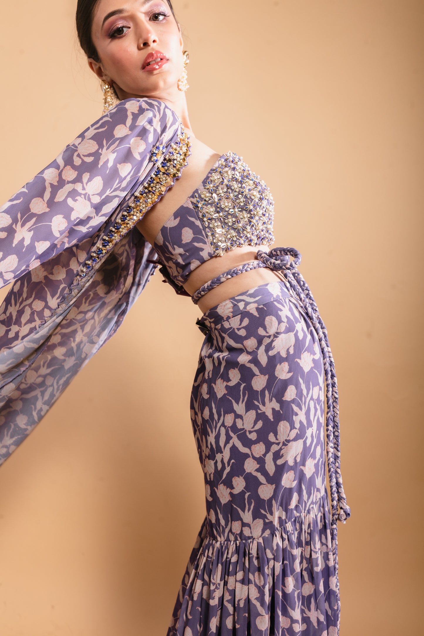 Purple Floral Printed Sharara Set