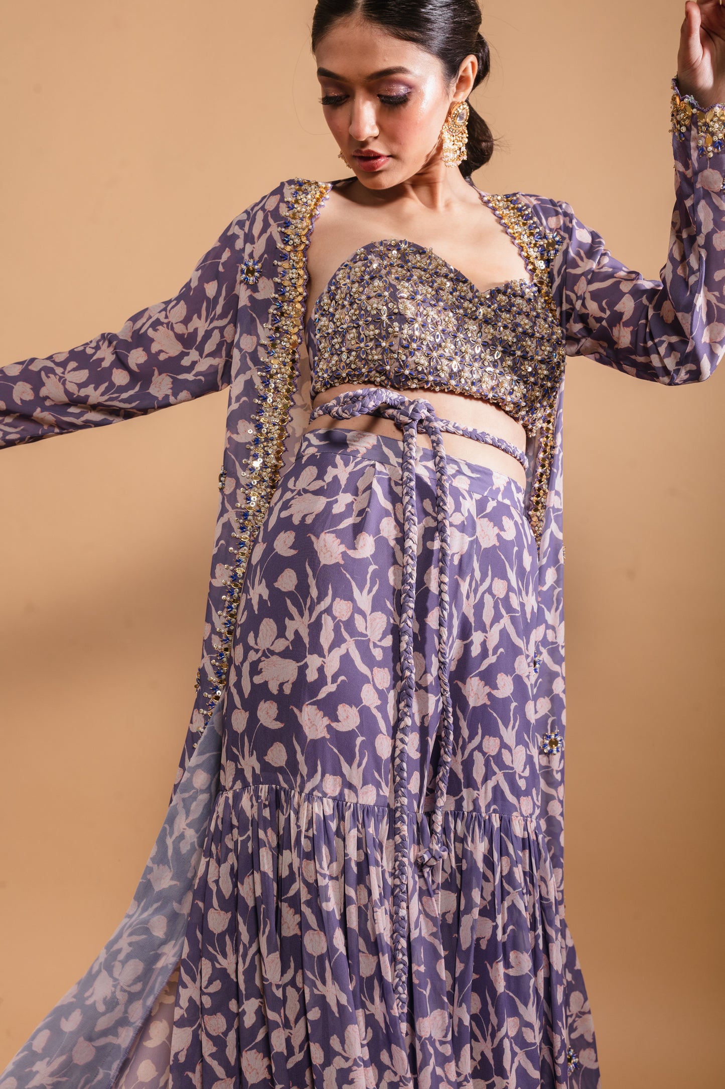 Purple Floral Printed Sharara Set