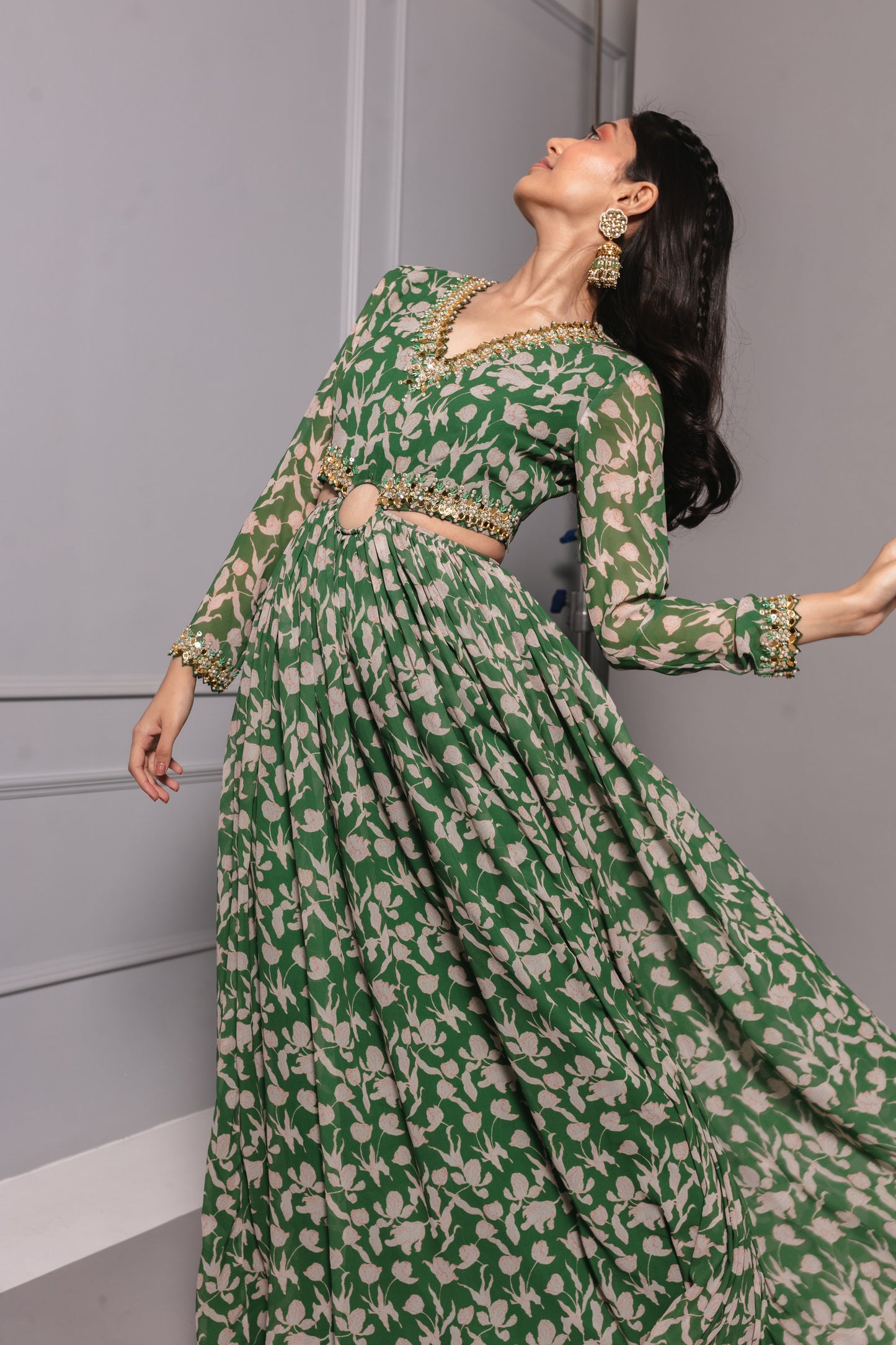 Forest Green Printed Anarkali