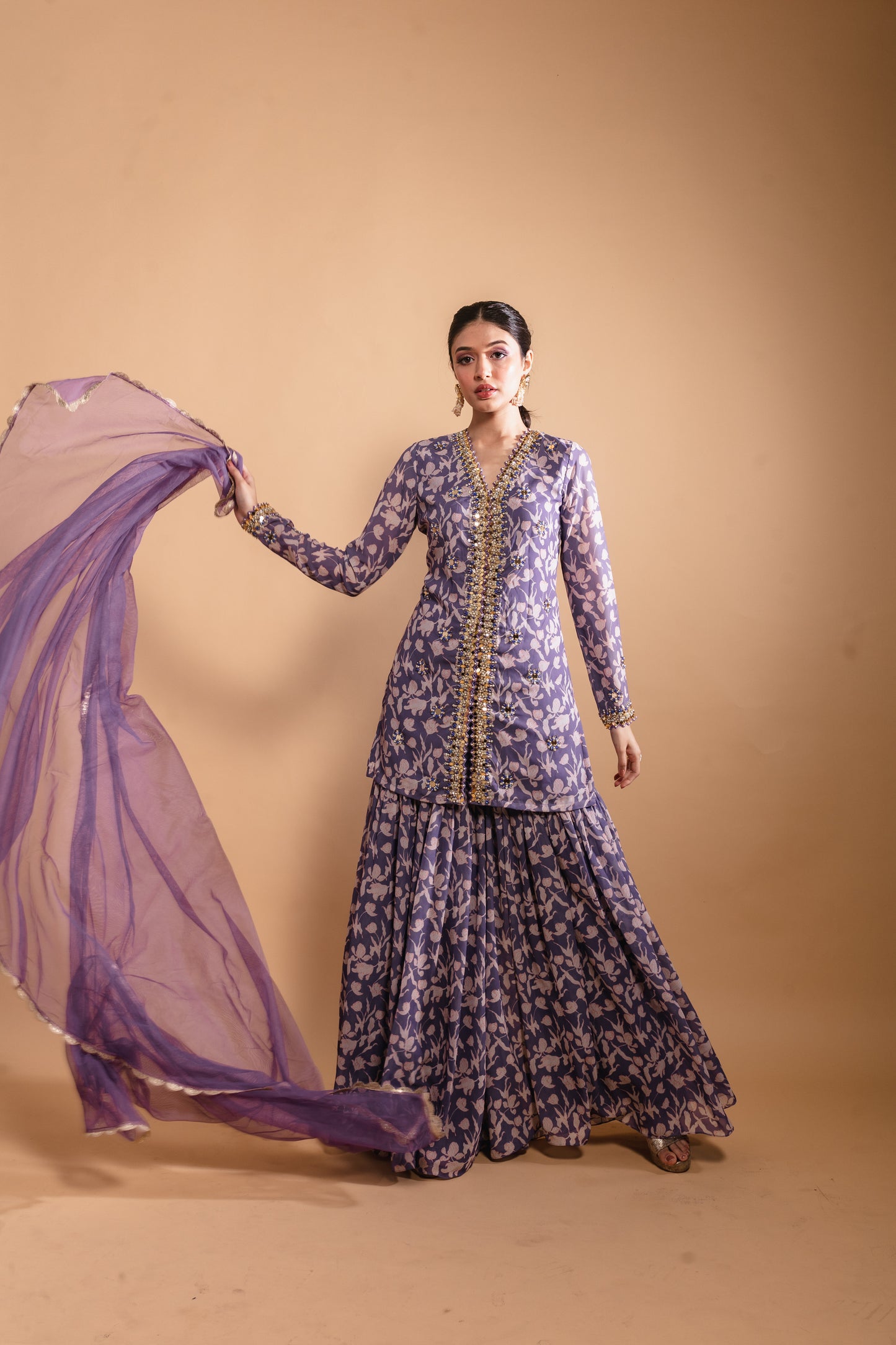 Purple Floral Printed Sharara Set