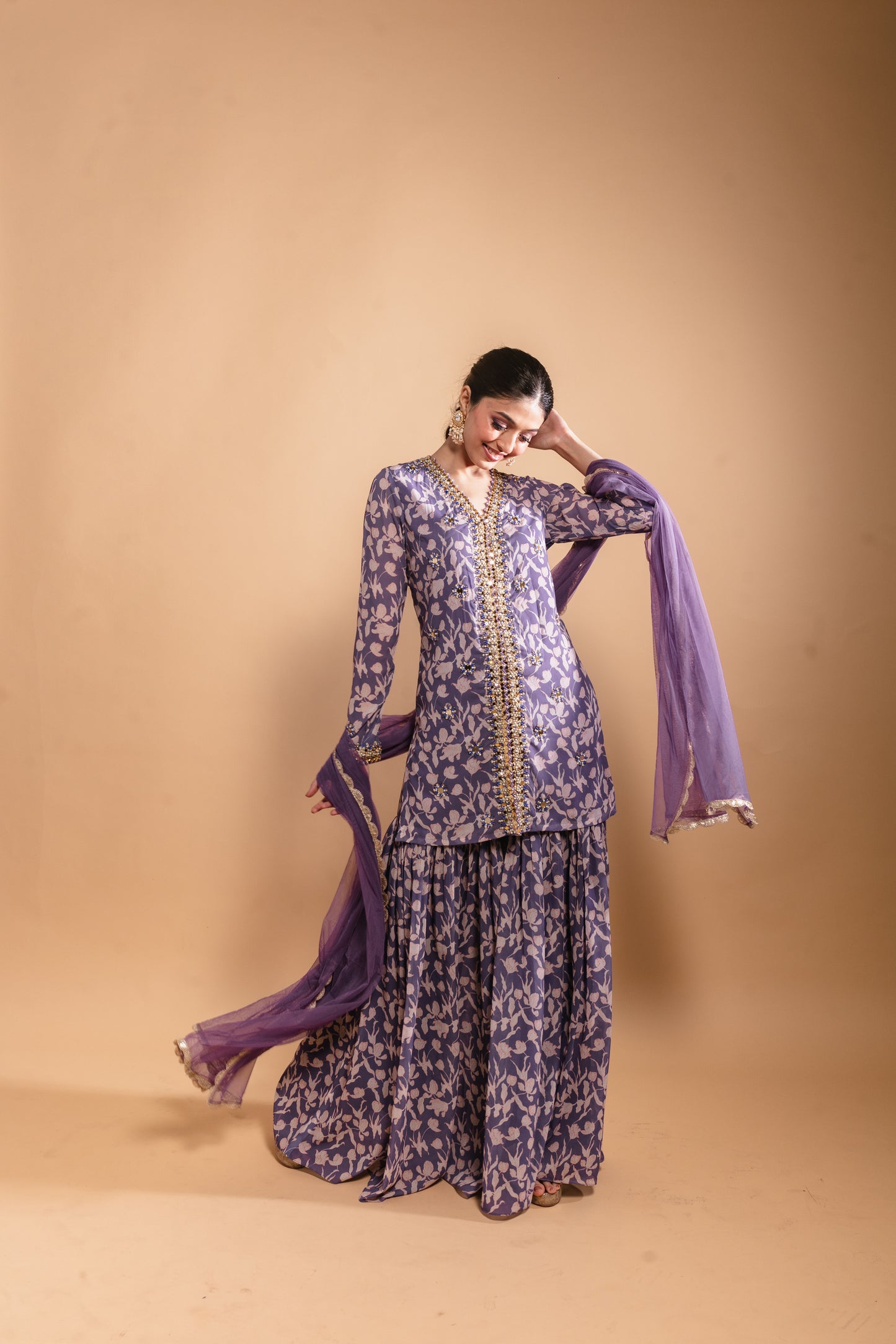 Purple Floral Printed Sharara Set