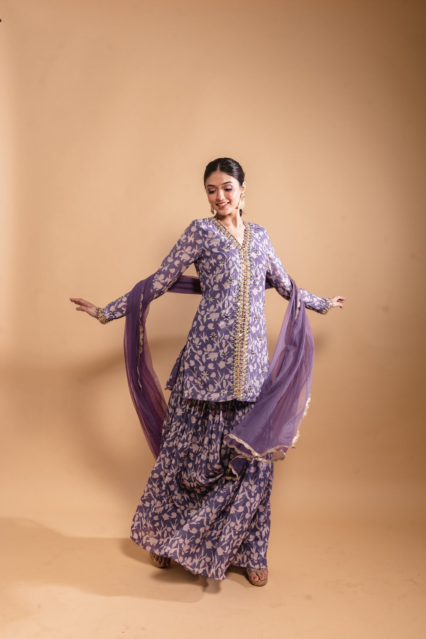 Purple Floral Printed Sharara Set