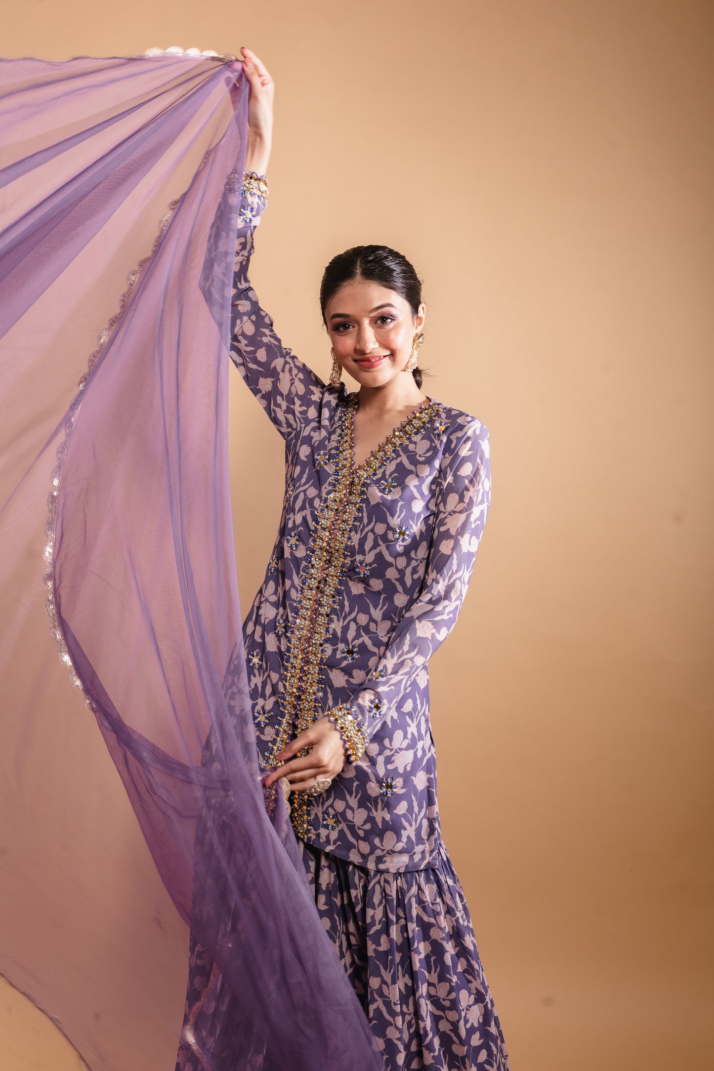 Purple Floral Printed Sharara Set