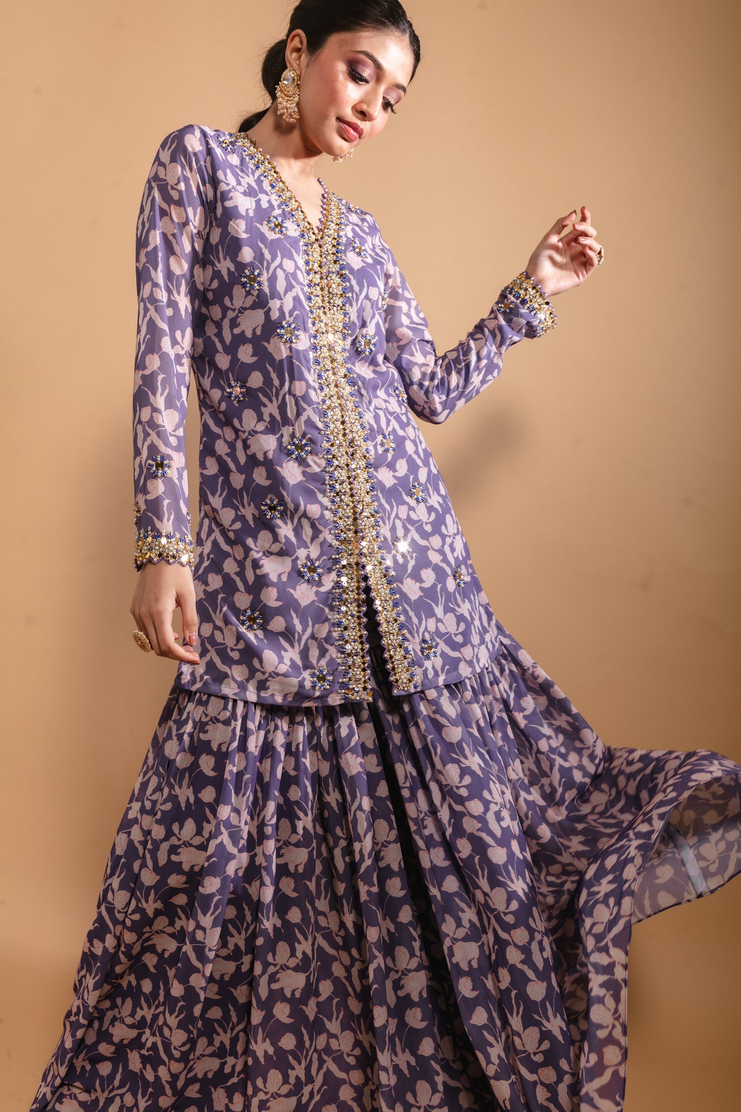 Purple Floral Printed Sharara Set