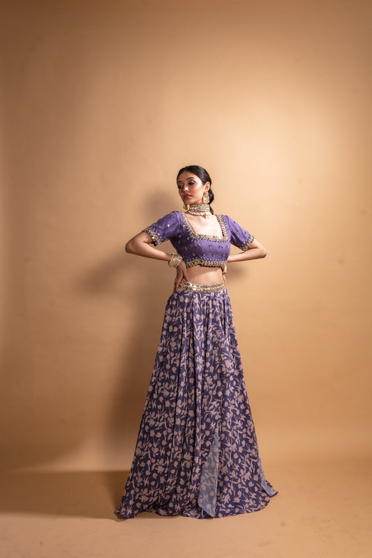 Purple Floral Printed Lehenga Set