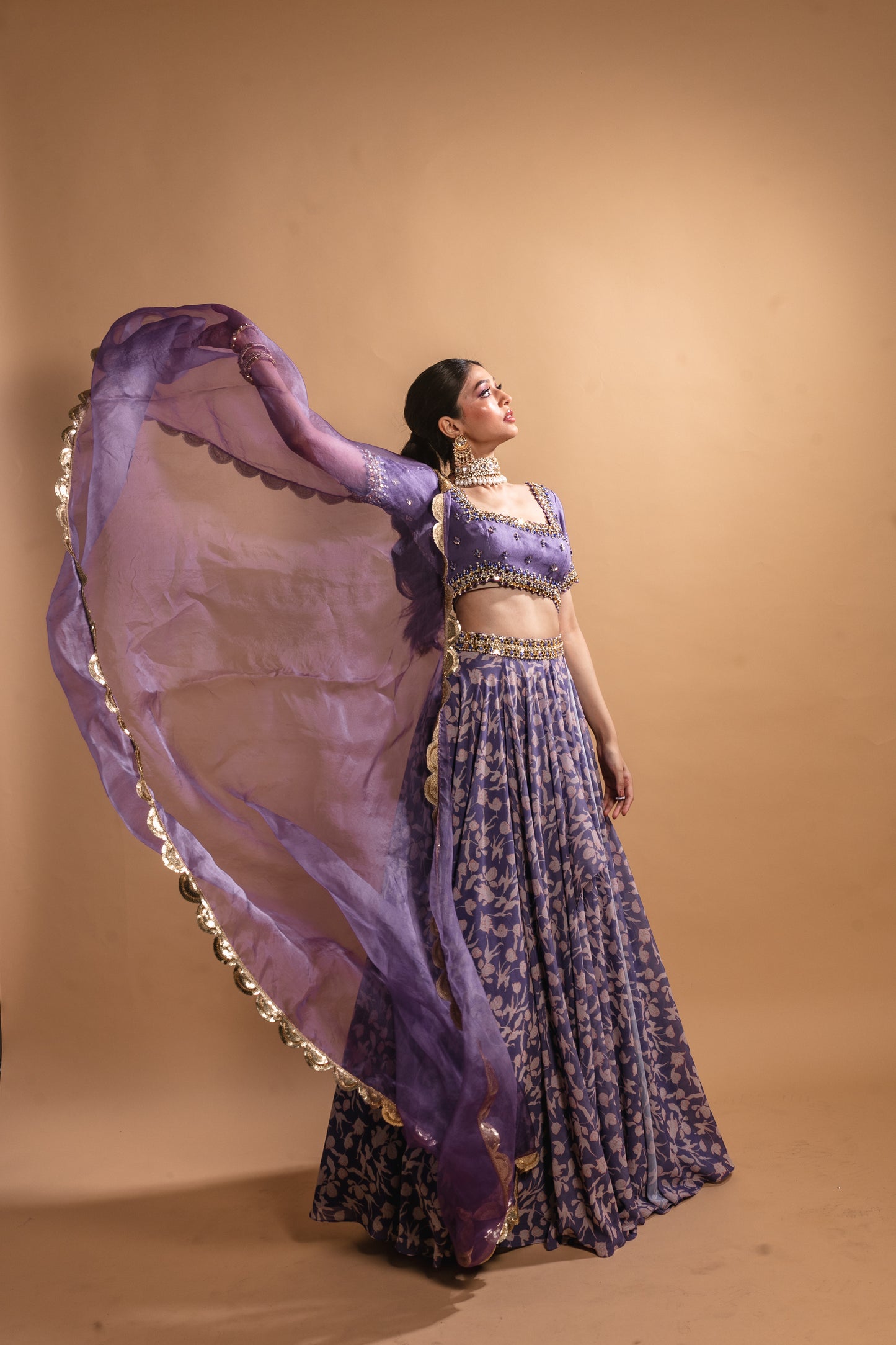 Purple Floral Printed Lehenga Set