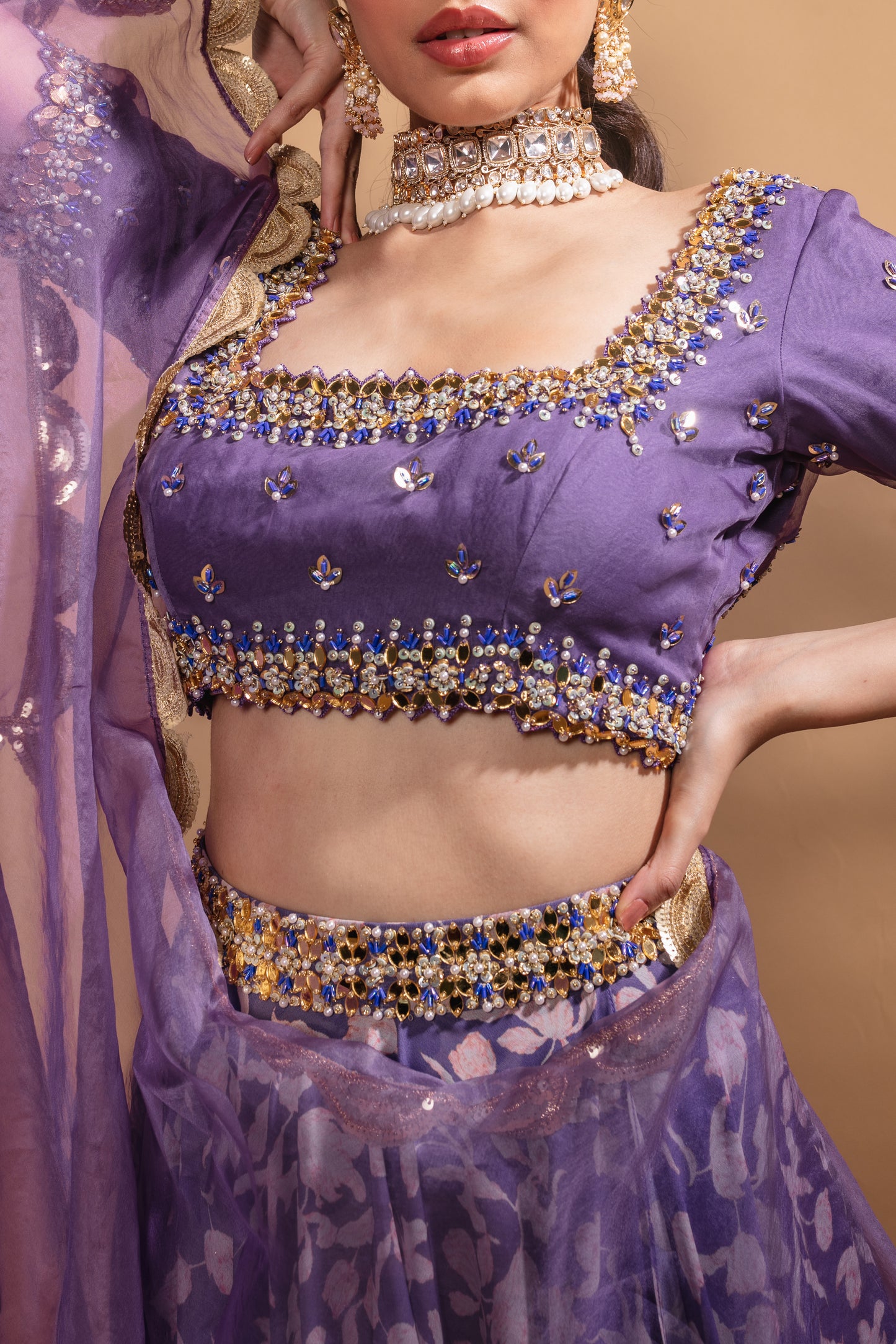 Purple Floral Printed Lehenga Set