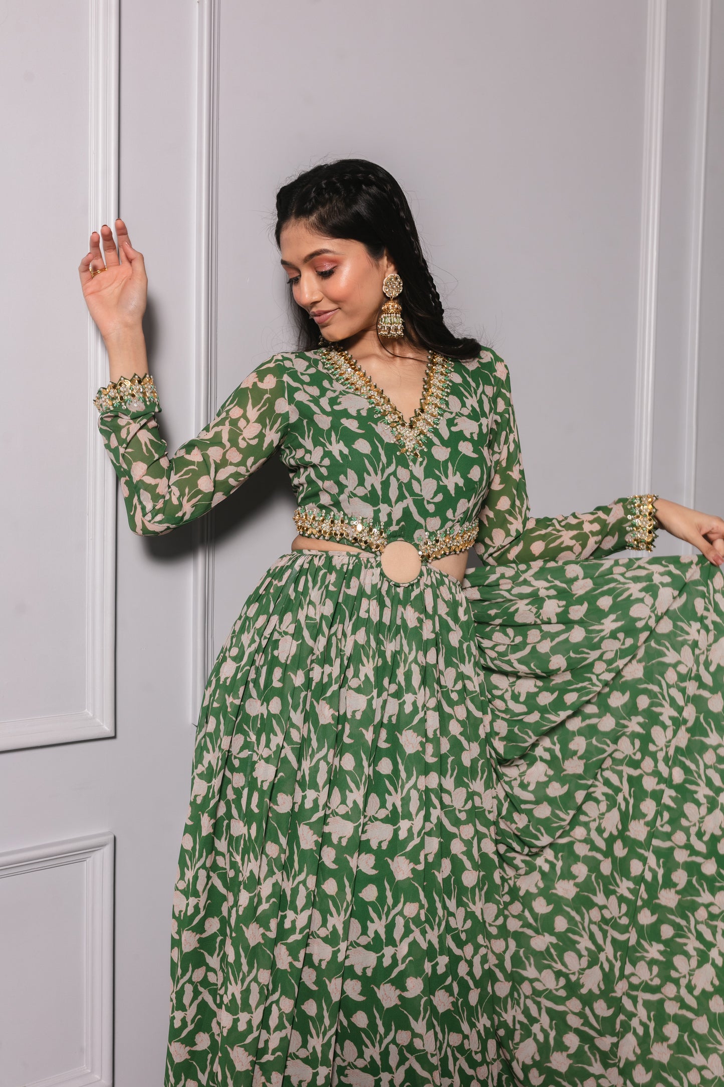 Forest Green Printed Anarkali