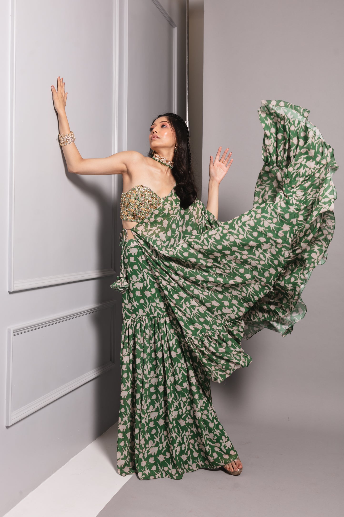 Forest Green Printed Sharara Set