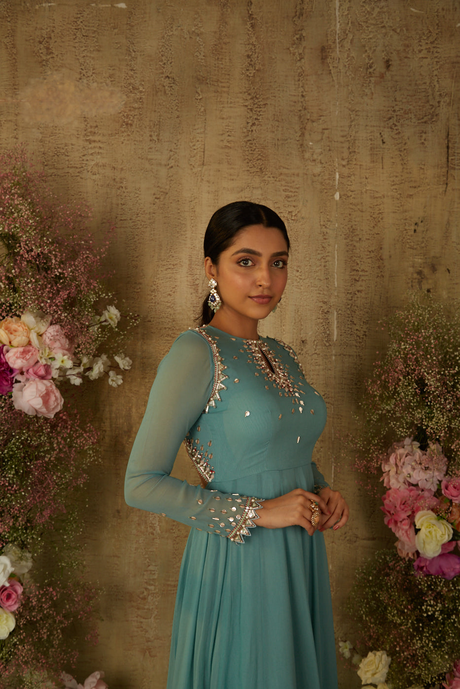 AQUA OVERLAP BACK ANARKALI