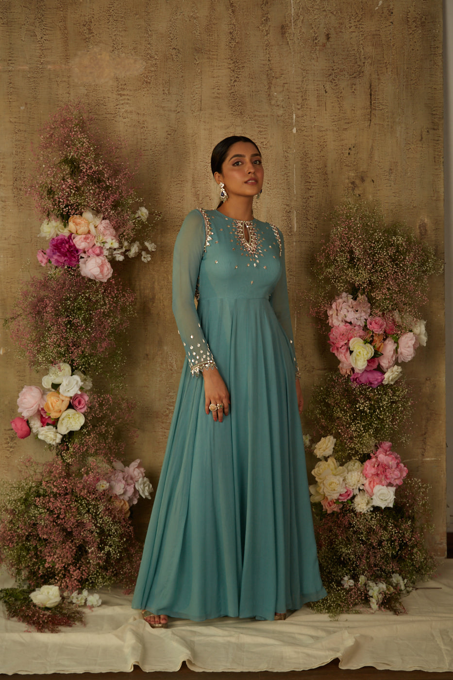 AQUA OVERLAP BACK ANARKALI