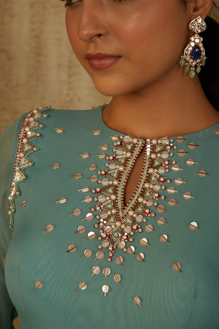 AQUA OVERLAP BACK ANARKALI