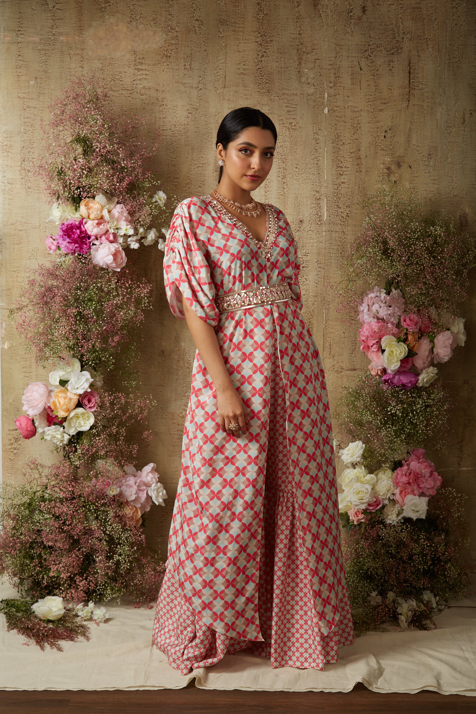 PINK BIG PRINT KAFTAAN SET