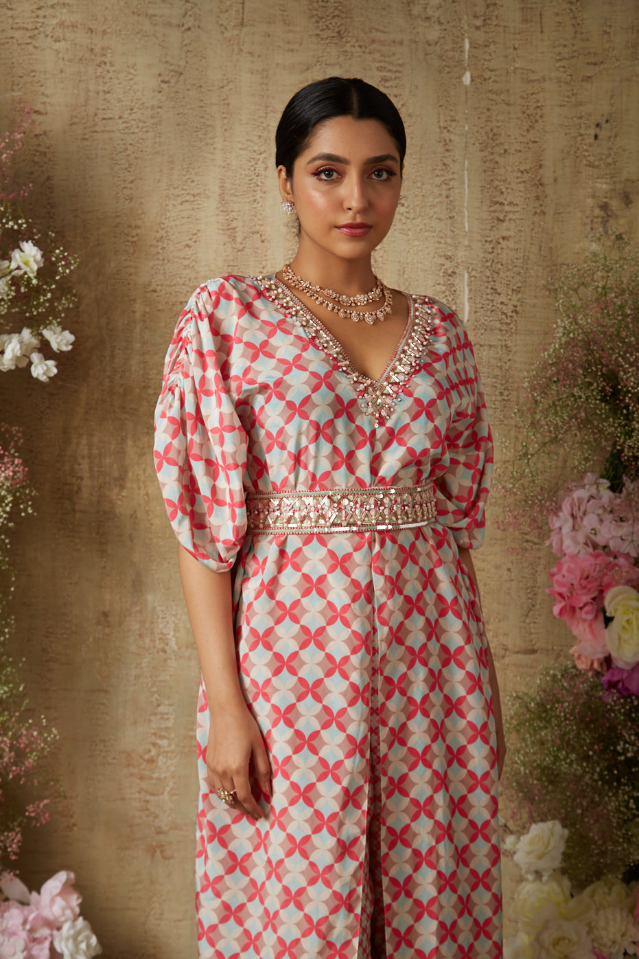 PINK BIG PRINT KAFTAAN SET