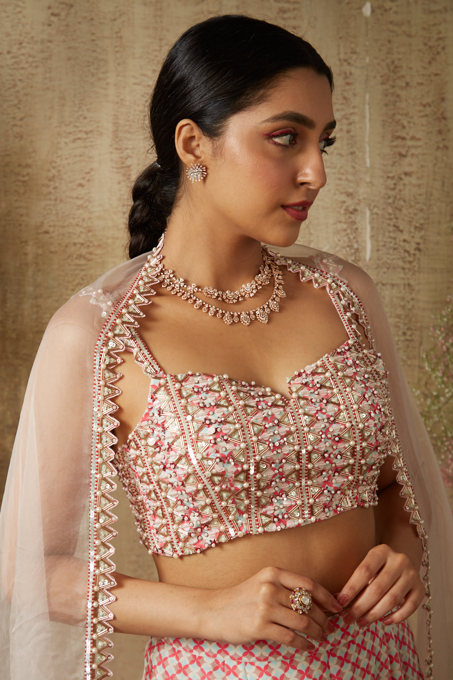 PINK SMALL PRINT SHARARA SET