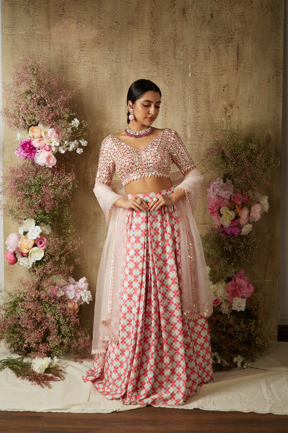 PINK BIG PRINT LEHENGA SET