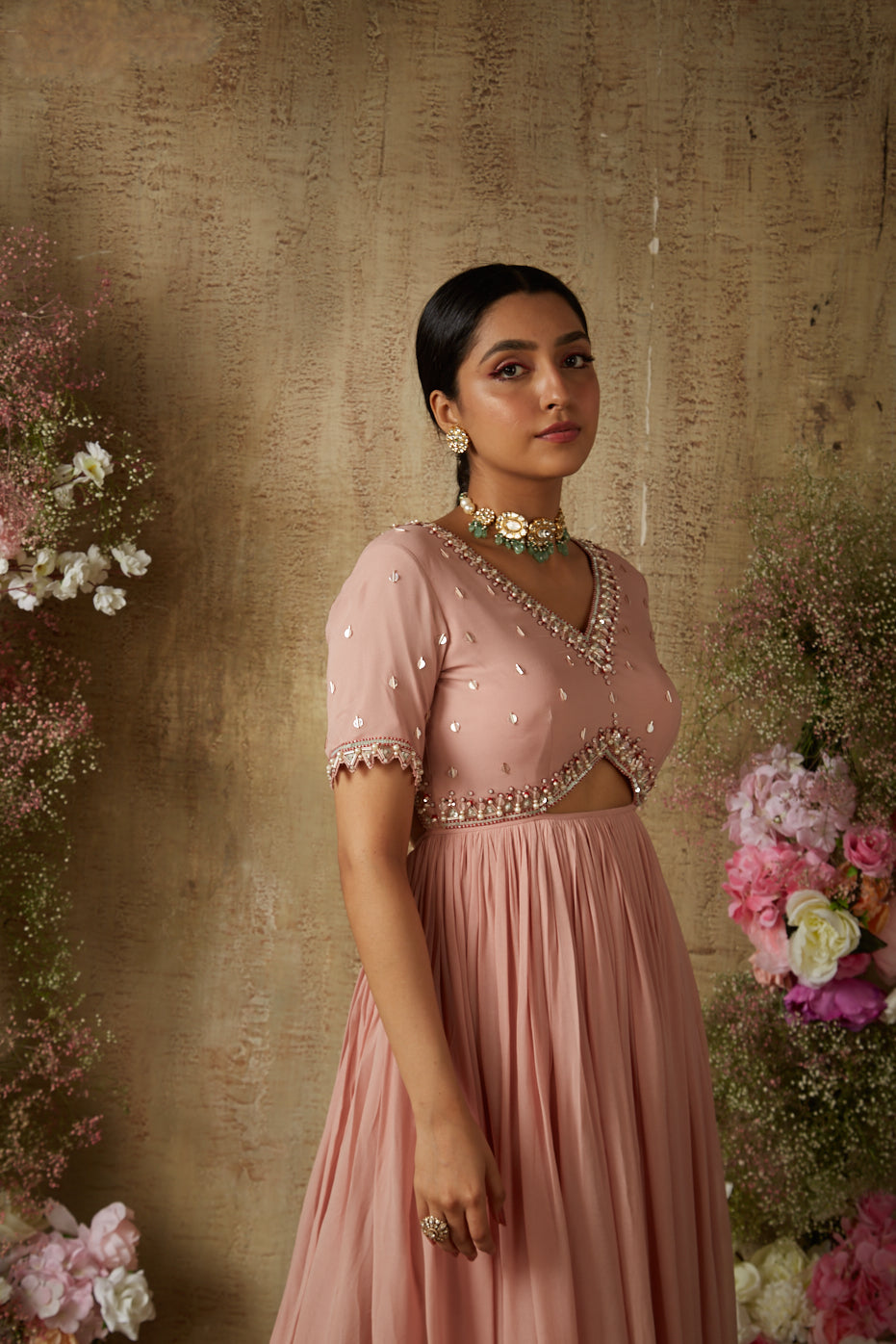 SALMON PINK CUT OUT ANARKALI