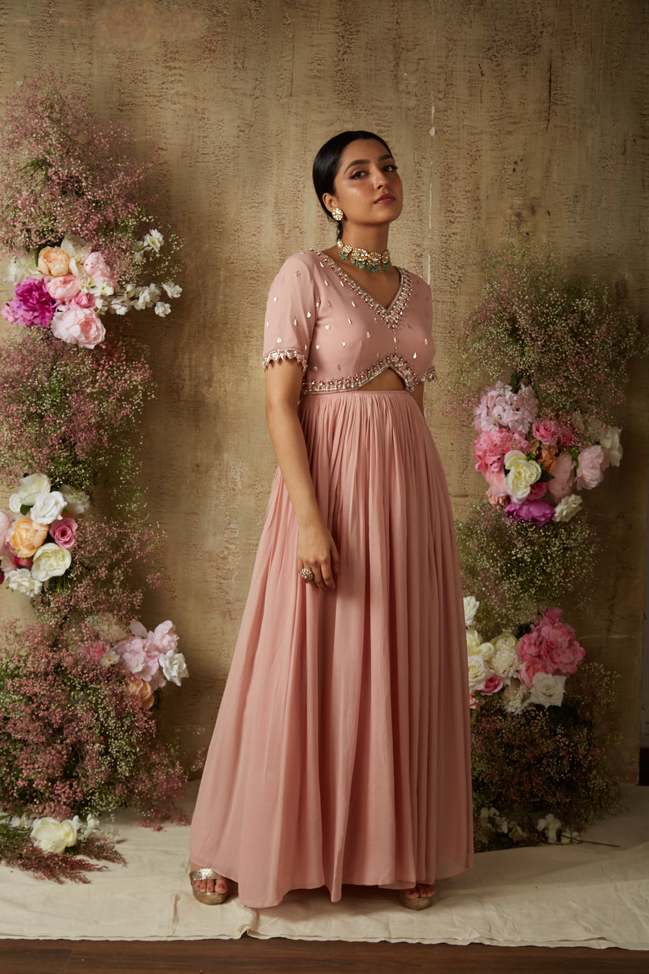 SALMON PINK CUT OUT ANARKALI