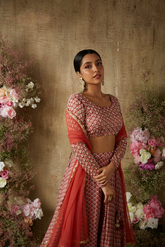 RED PRINT LEHENGA SET