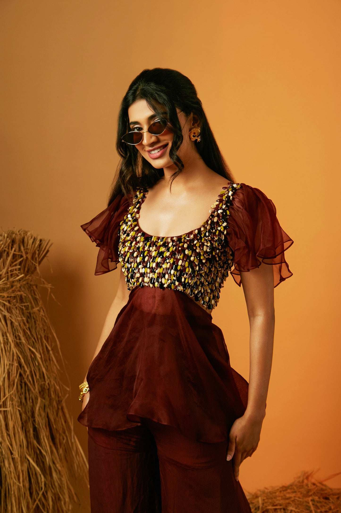 Maroon Crepe Sharara Set